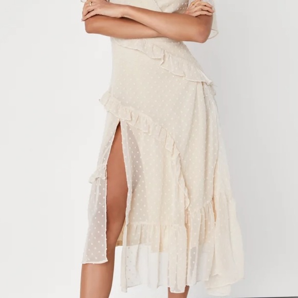 Lulus Next To You Cream Swiss Dot Ruffle Midi Dress Medium - Picture 14 of 15